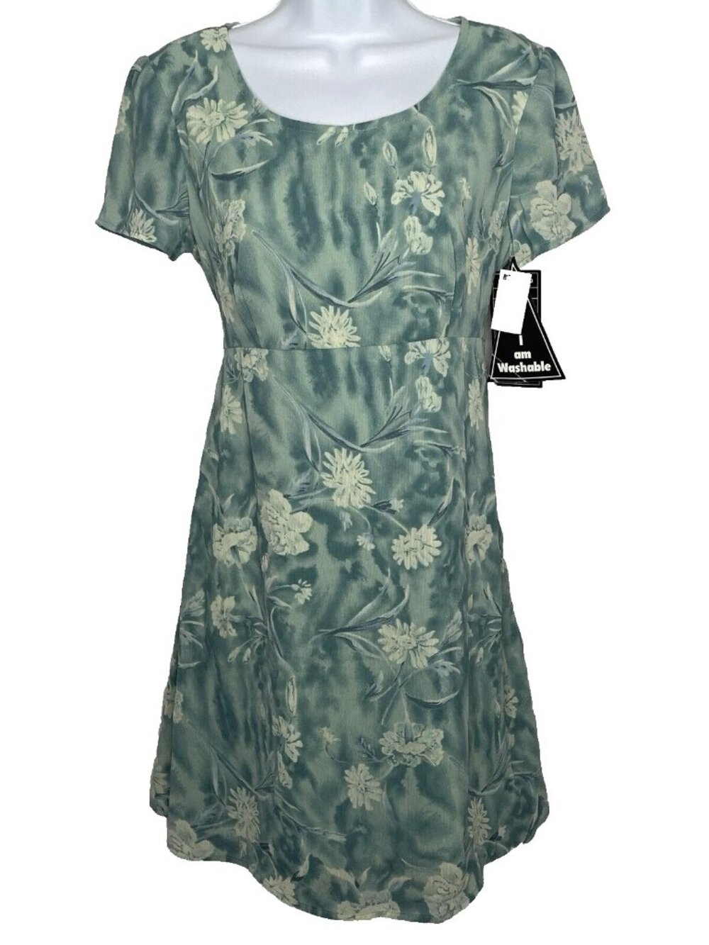 Vintage 80s 90s Tickets Mini Babydoll Dress Size 9/10 Blue Floral Tie Back